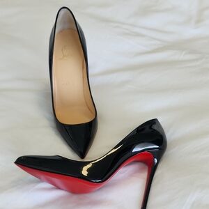 Christian Louboutin Black Patent Pointed Toe Pumps with Red Sole